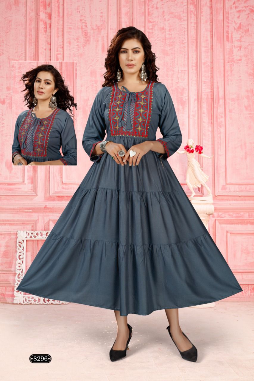 Beauty Menka New Fancy Festive Wear Heavy Rayon Long Fancy Kurti Collection